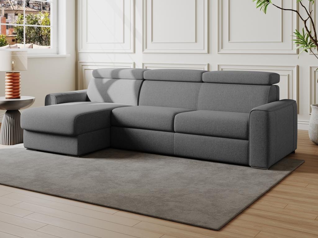 Harvey - Canapé d'angle réversible 4 places convertible avec coffre en tissu bicolore - Gris / Beige - Maison Harvey - Canapé d'angle réversible 4 places convertible avec coffre en tissu bicolore - Gris / Beige - Maison