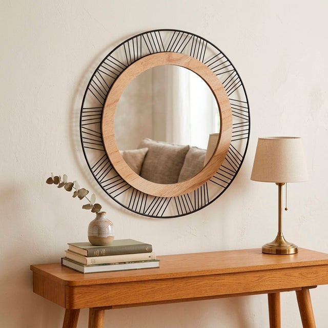 WELLHOME Espejo Redondo madera y metal Ø45cm