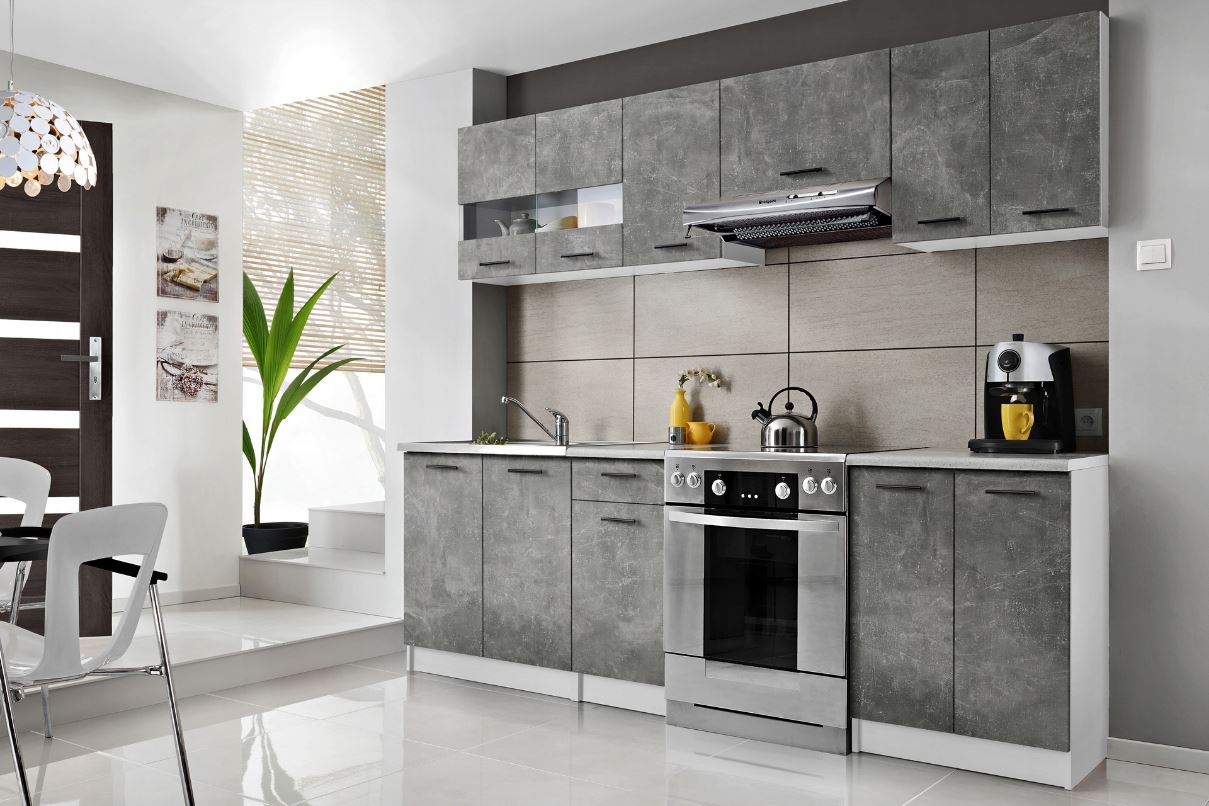 Cuisine Bigo 7 éléments - finition bas BETON haut BETON 240 cm - 2