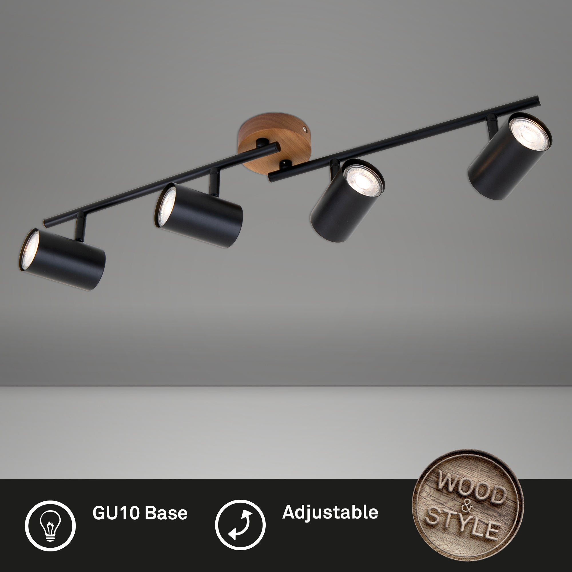 Spot Murale Orientable Rétro | Noir Et Bois | GU10 Non Inclus | Style Vintage Industriel