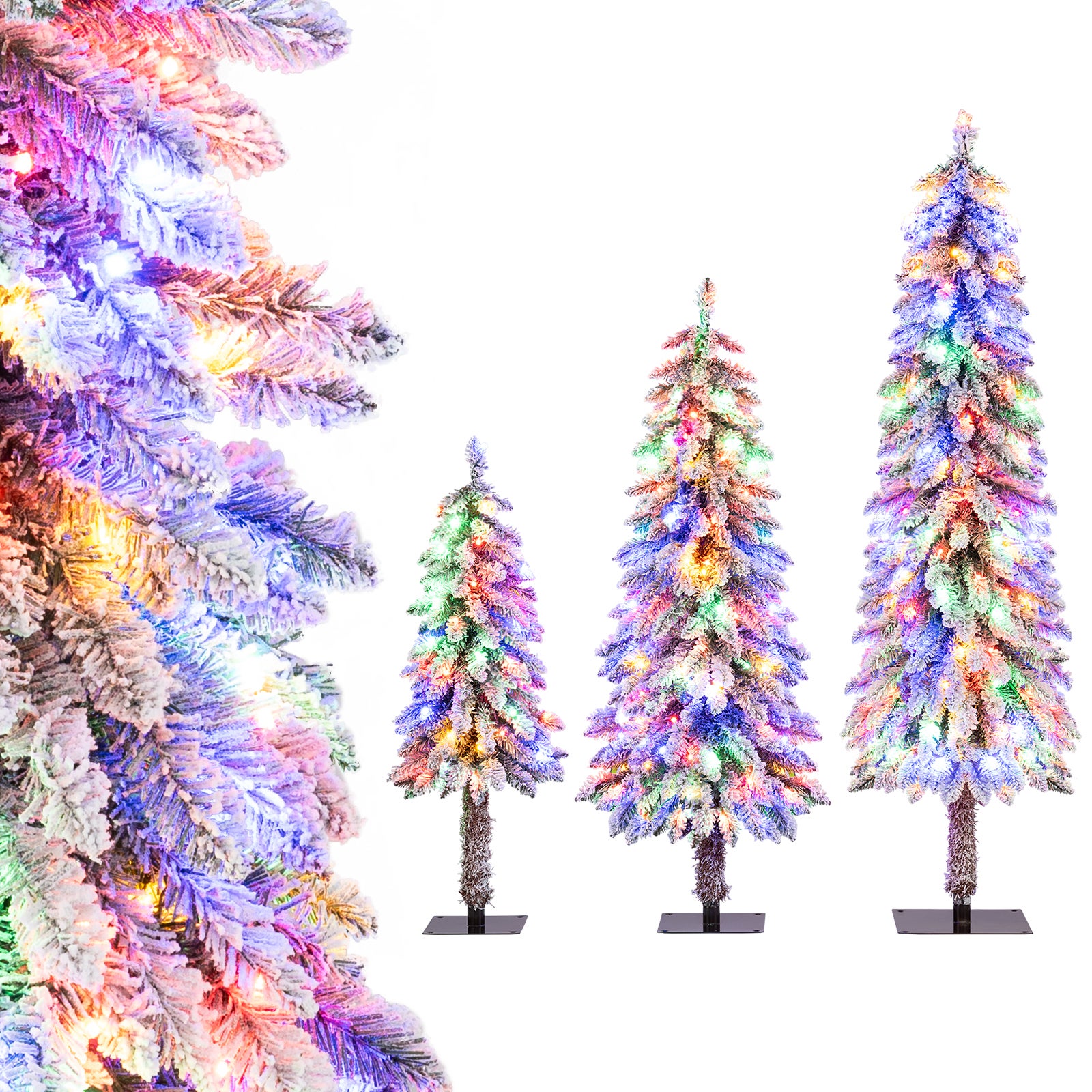 Albero Di Natale Artificiale 120 Cm Con 120 LED - PVC, Effetto Innevato Con Pigne, Completo Di Supporto