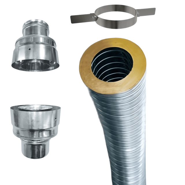 Kit flexible isolé inox diamètre 80 + collier + raccord Edilinox - Longueur 6 mètres