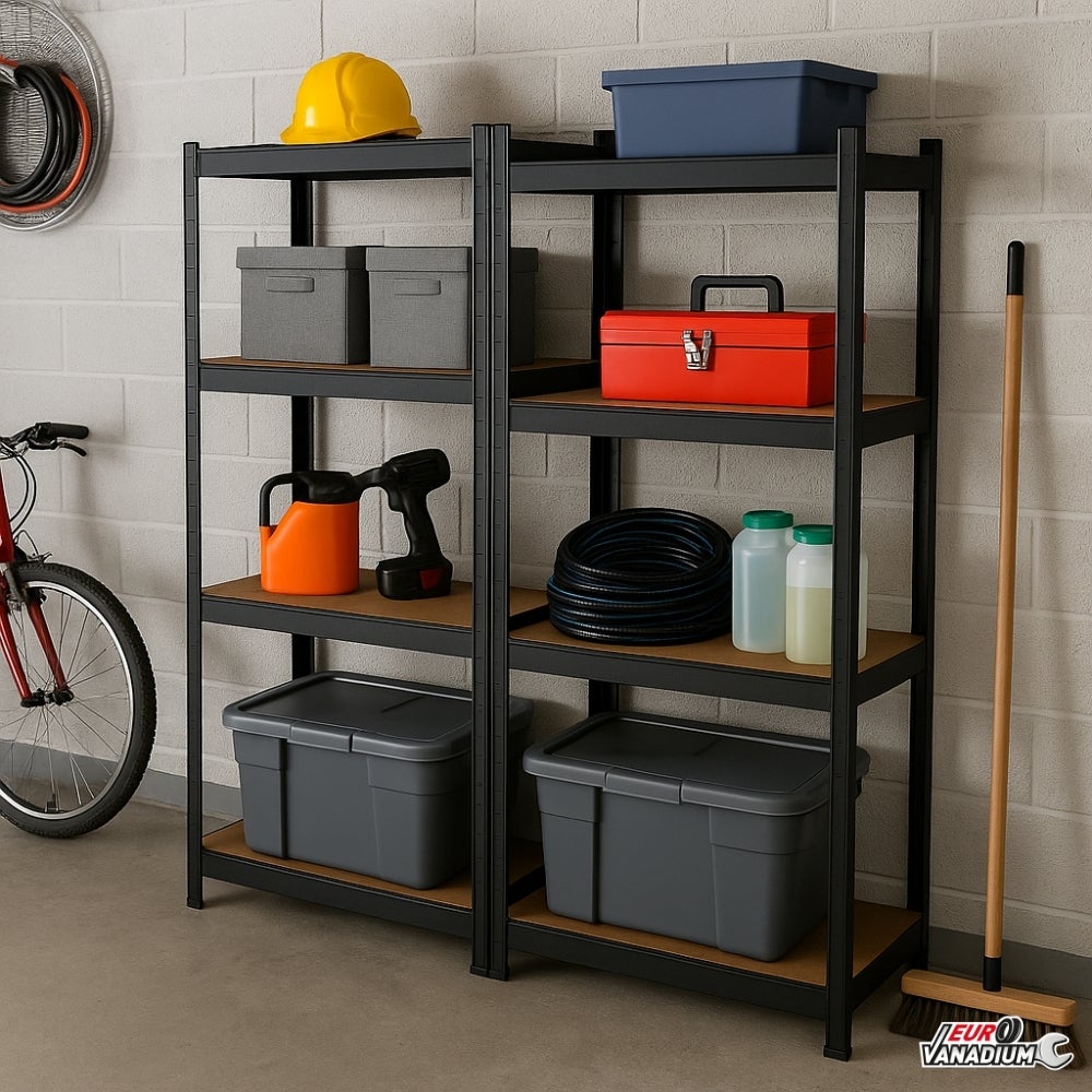 EURO VANADIUM - Etagère pour charges lourdes, 160 x 40 x160 cm, Capacité 640 kg - Etagère de rangement Modulable - Noir - 40 cm - Noir - 8