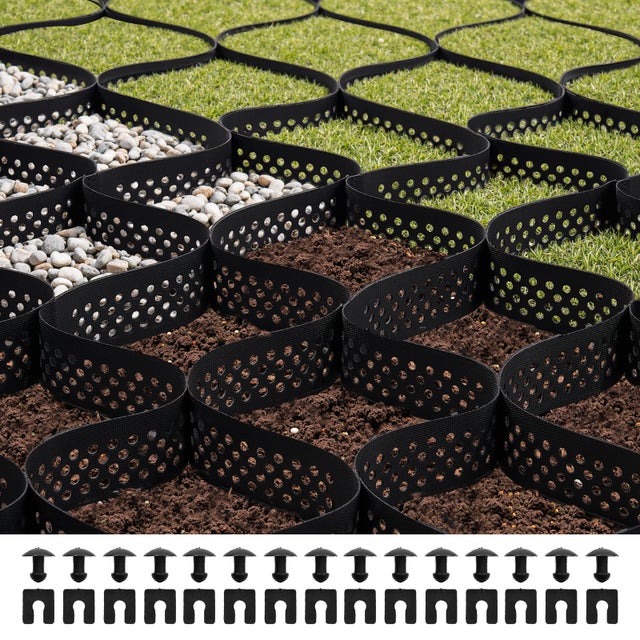 Stabilisateur de Gravier,VEVOR 7,6x2,9 m,Profondeur 75 mm,Retenue Gazon au Sol Stable,pour Allée,Patio,Jardin,Terrasse,Surfaces Planes,Pentes