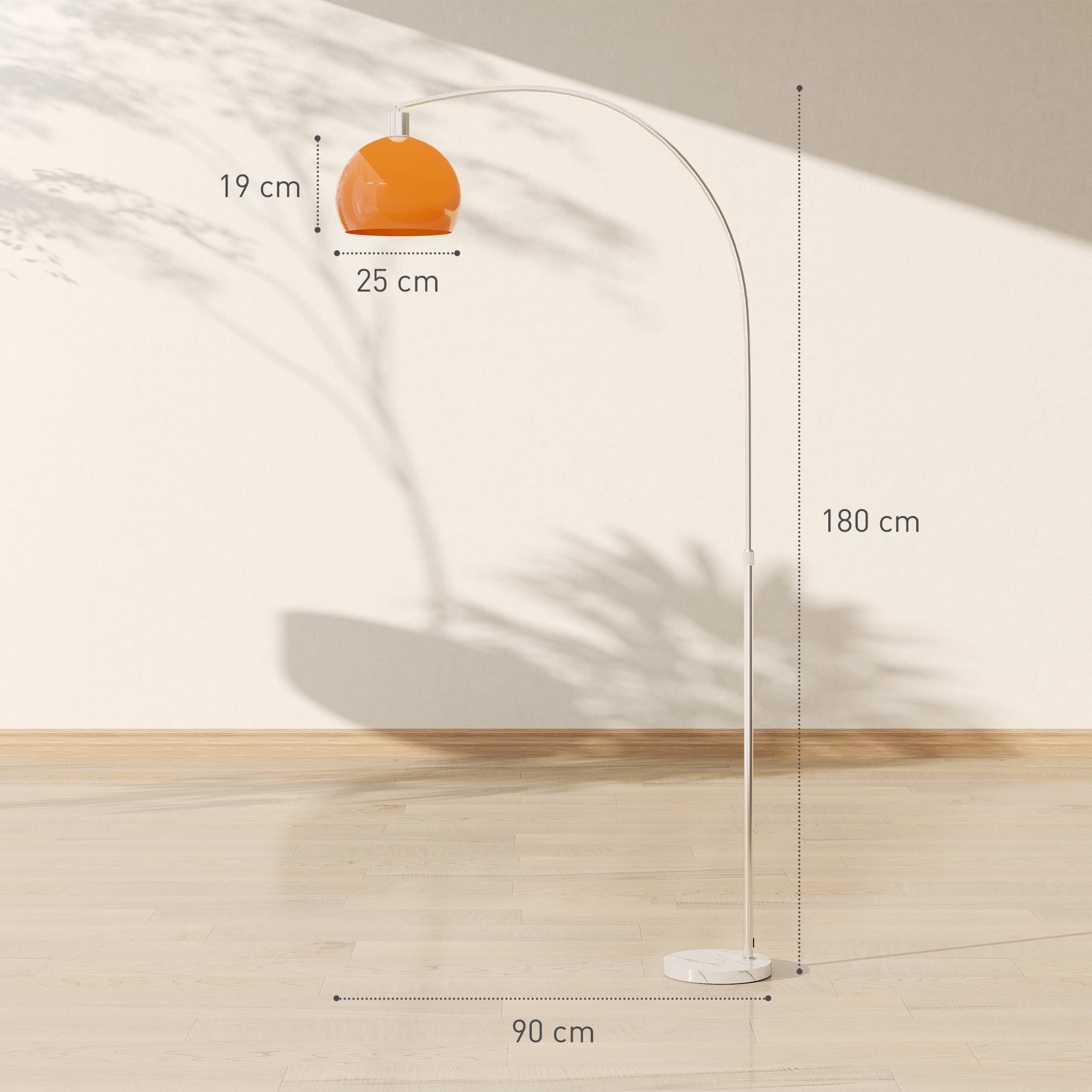 Lampadaire sur pied salon - HOMCOM - abat-jour minimaliste à haut mât et interrupteur à pied - métal - 26 x 90 x 180 cm - orange - 3