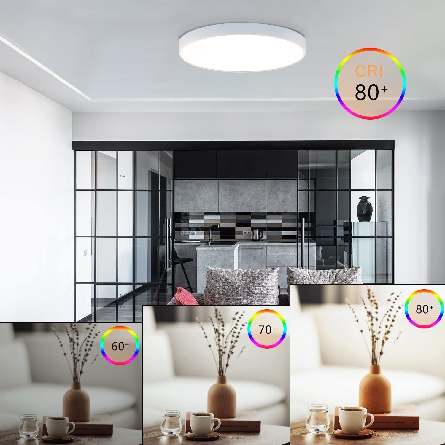 NETTLIFE Lámpara de Techo LED 28 cm Redonda IP44 Blanco 4000 K 17 W Plana para Dormitorio Cocina Baño Pasillo - 6