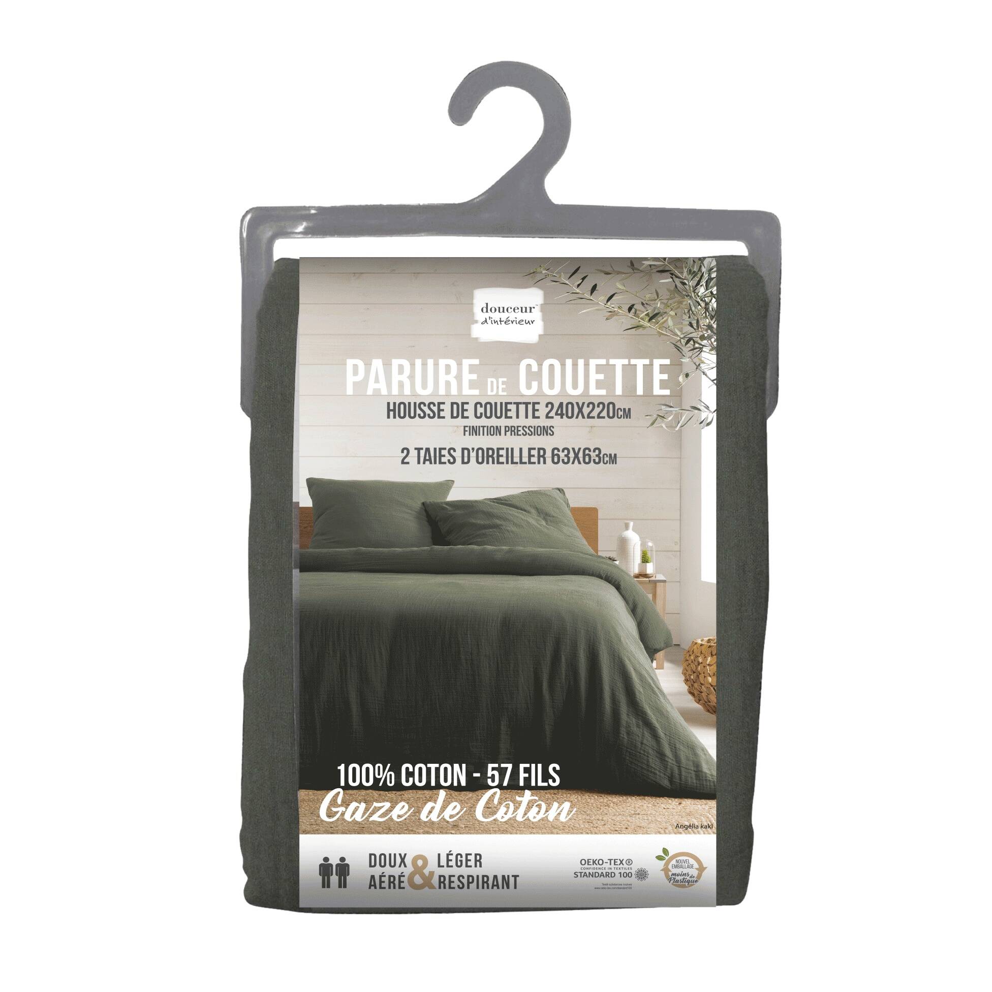 Parure de lit en gaze de coton - Kaki - 240x220 cm - Gaze de coton/Coton - 5