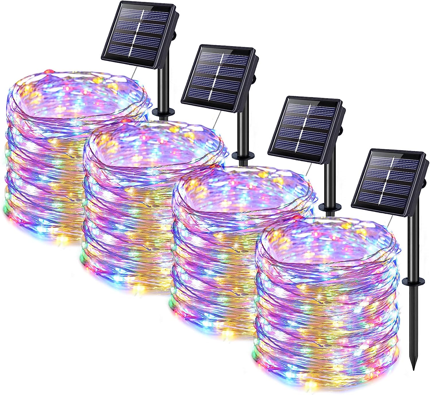 Zestaw 4 solarnych lampek sznurkowych, 150 LED 15m 8 trybów solarna lampka Fairy Tale, wodoodporna na zewnątrz, dekoracja świąteczna (kolor)