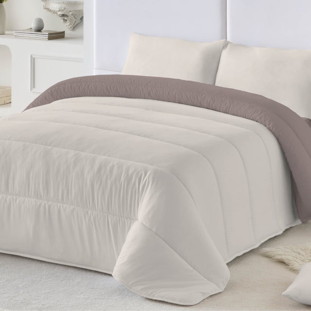 Naturals Home - Couette Nordique Bicolore - Grammage 300 grammes avec toucher plume - Lit 150 (150x200) - Taupe / L.198 Pierre