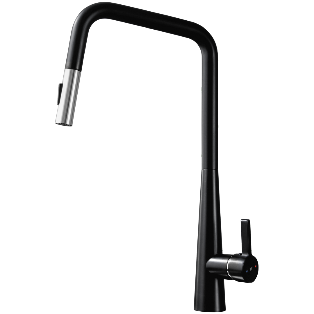 Style Bateria kuchenna z wyciąganą słuchawką prysznicową matowa czerń i chrom