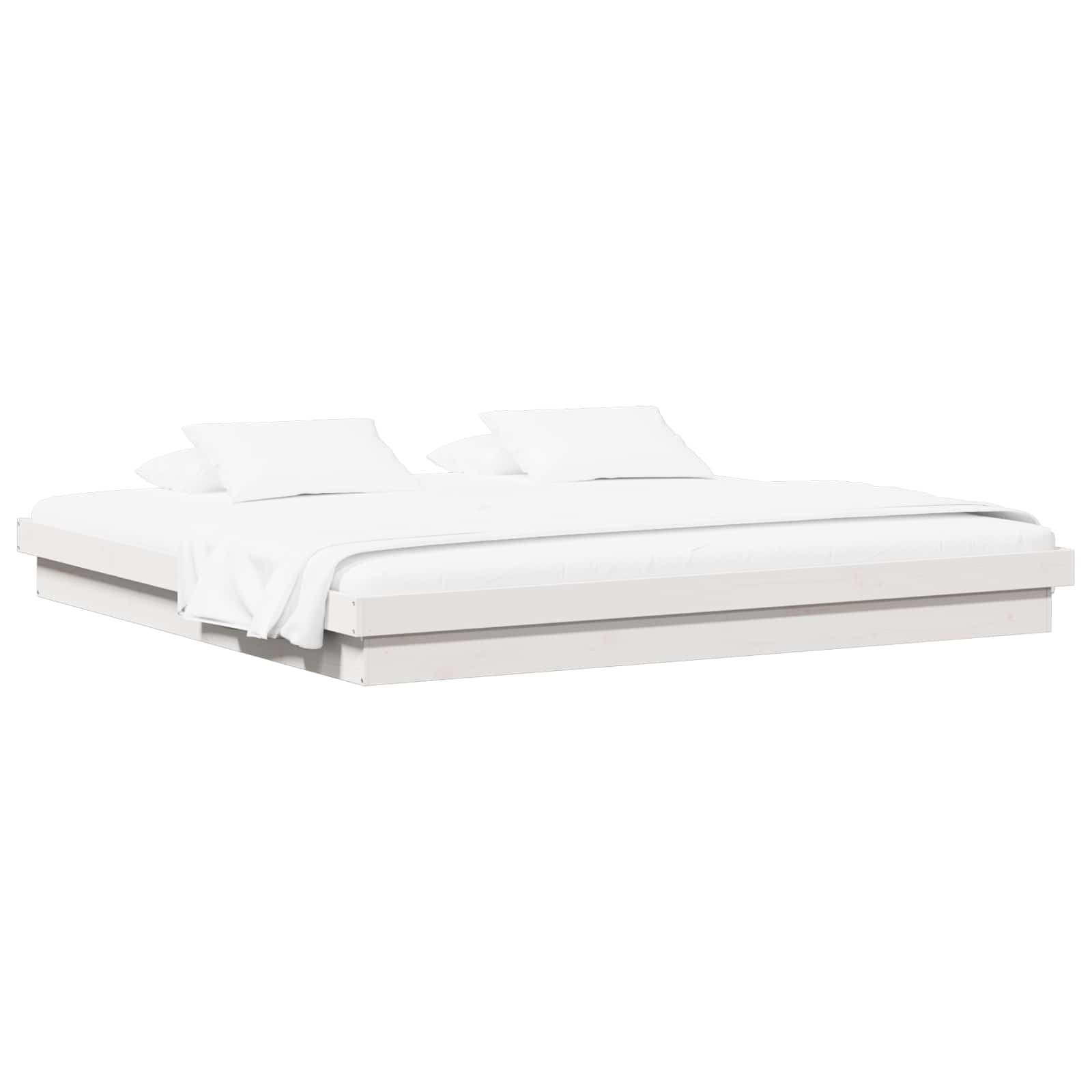 Cadre de lit blanc en pin massif pour la chambre, 200 × 200 cm - 2