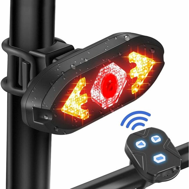 Inteligentne tylne światło rowerowe z kierunkowskazami, alarm rowerowy z bezprzewodowym pilotem, tylne światło ładowane przez USB, wodoodporność IP65