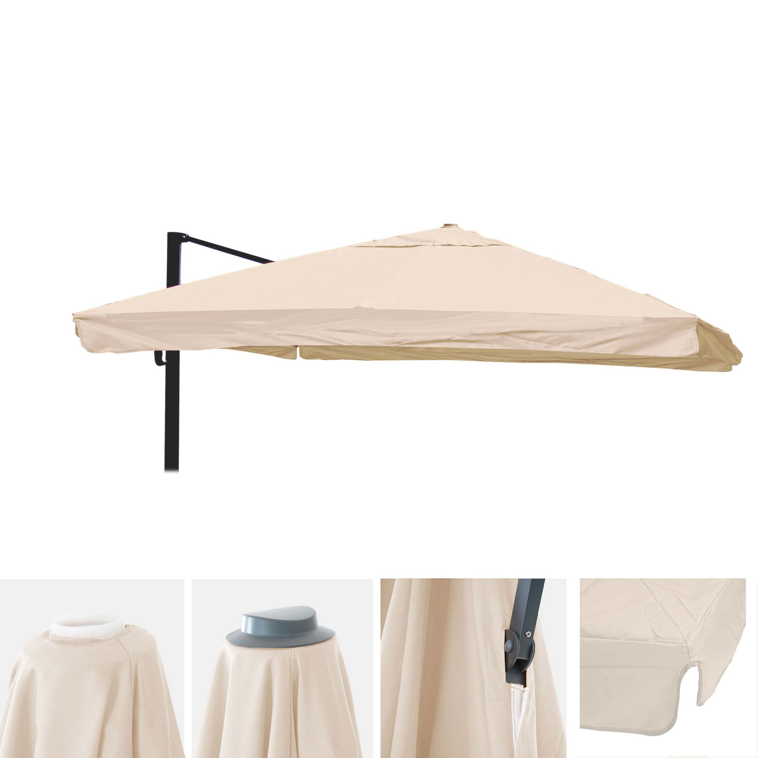 Zapasowa osłona do luksusowego parasola ogrodowego HWC-A96 z klapą, osłona parasola, 3x3 m (Ø4,24 m) poliester 3 kg ~ kremowa