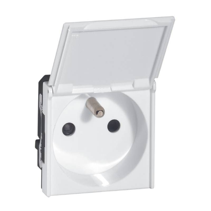 Prise électrique PLEXO Legrand SAGANE 86541 - Blanc, 2P+T Avec Volet, Neuf, Pour Installation Encastrée