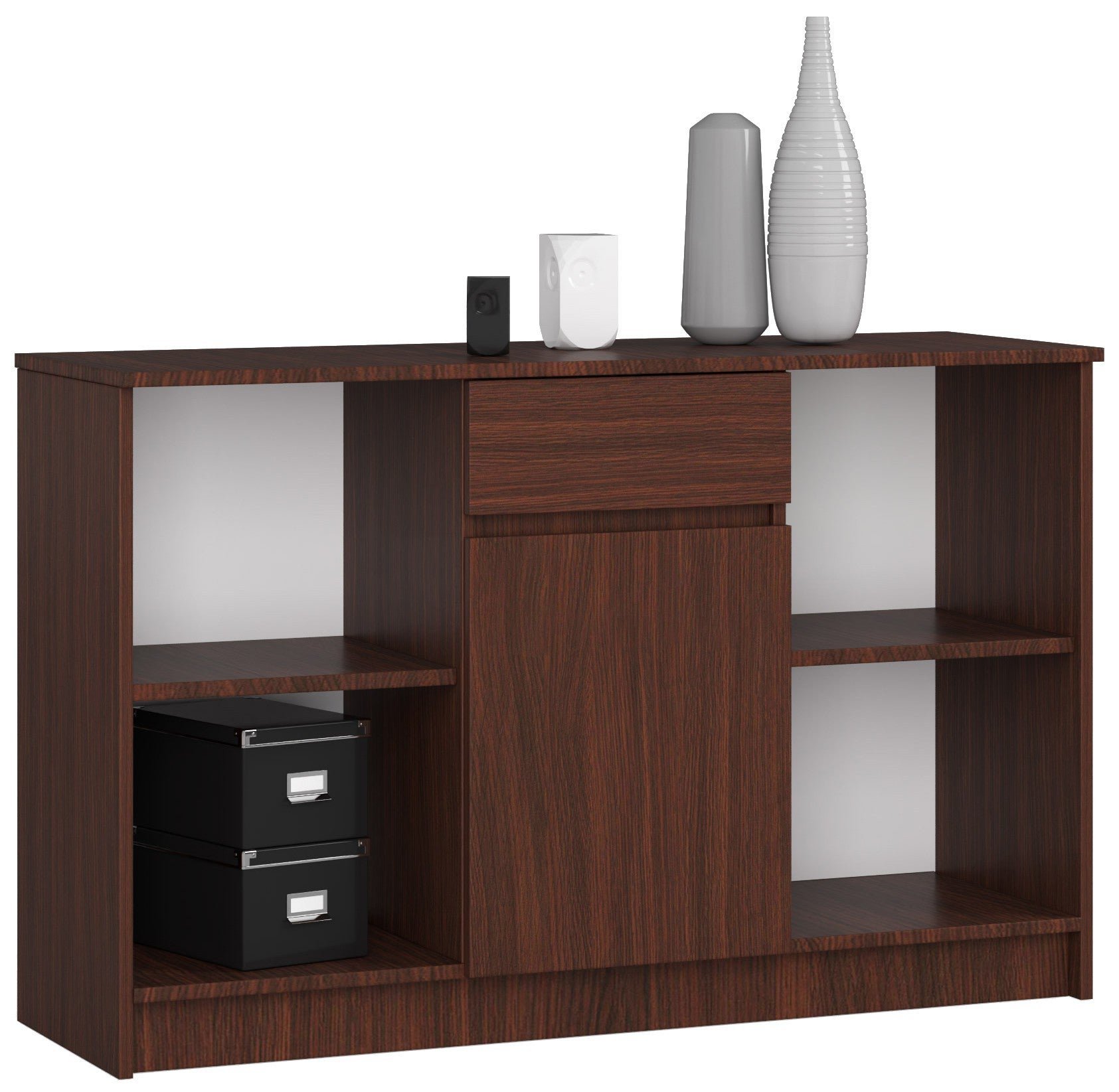 Komoda AKORD B17 Wenge 120 cm 1 drzwi 1 szuflada kolor Wenge mat 6 półek 120x40x77 cm