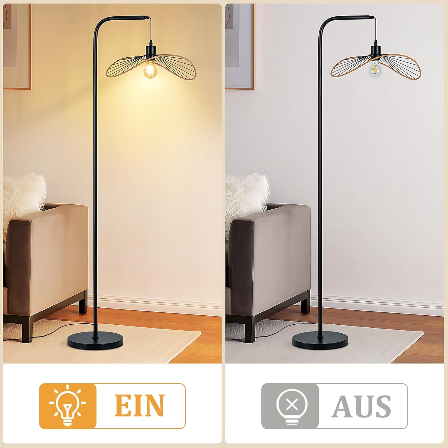 Nettlife Lampa Podłogowa Łukowa Vintage Czarna, Metal E27, Industrialna, Włącznik Nożny, Salon (Brak żarówki) - 5