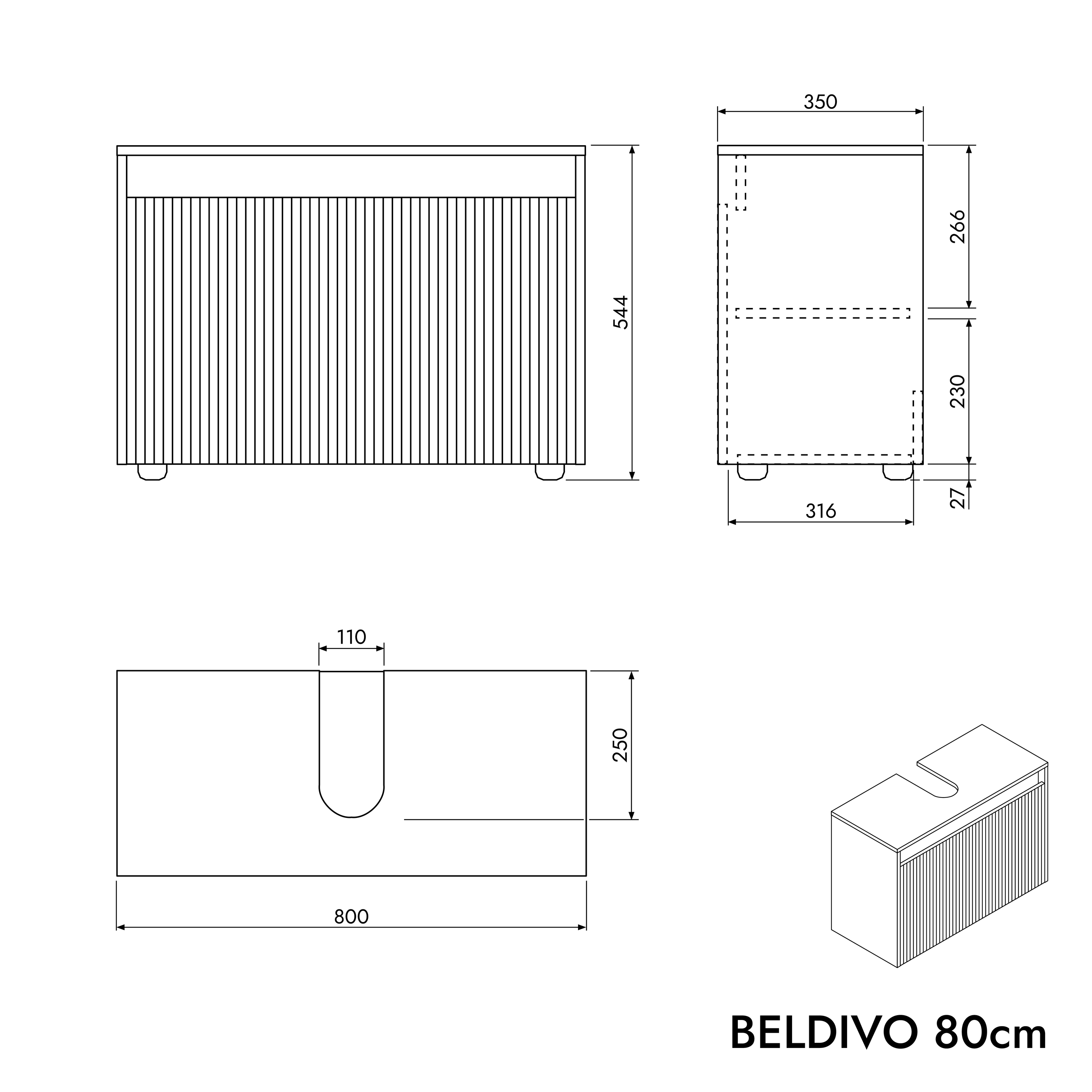 BERNSTEIN - Meuble sous vasque à poser MDF Blanc mat 80x35x54cm (LxPxH) + 2 portes - BELDIVO - 5