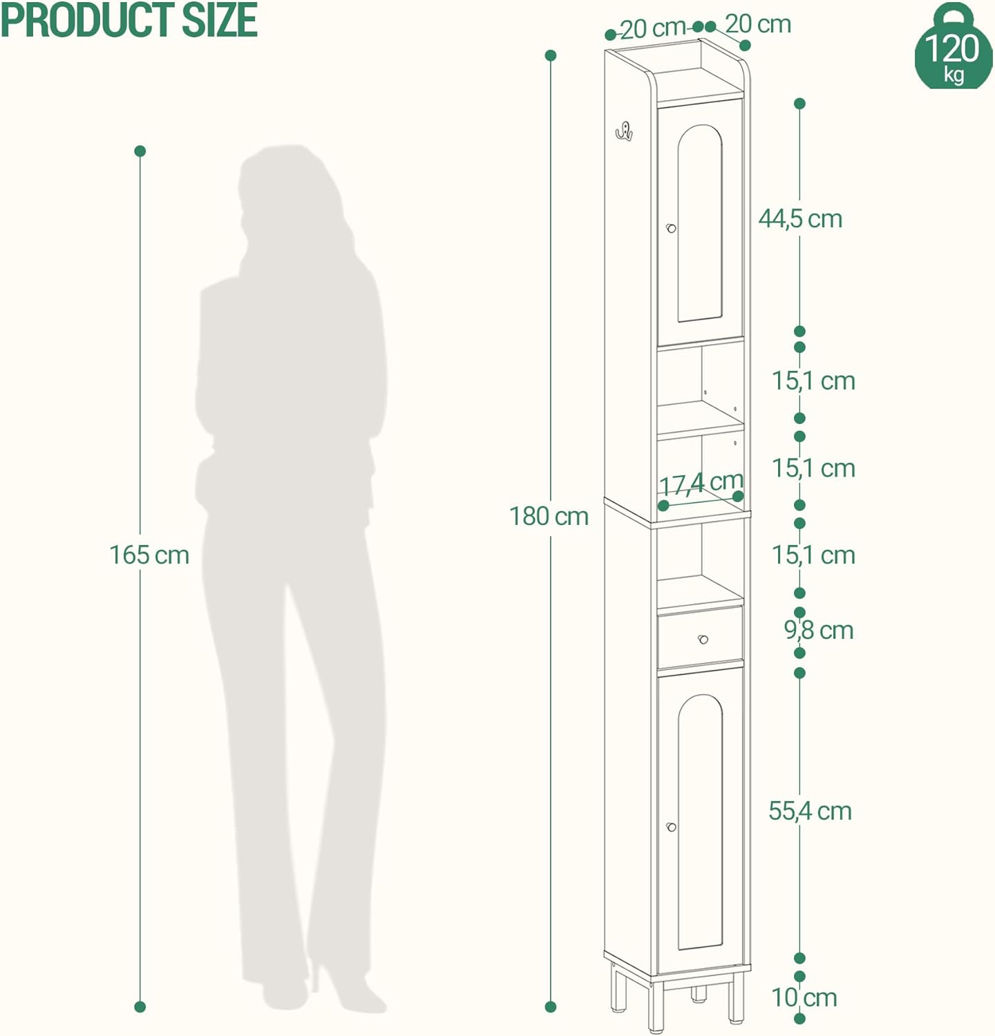 Armario para Baño Alto, Armario Estrecho para Papel Higiénico 2 Puertas y Cajón, Organizador de Baño Estante Ajustable, Blanco - 8
