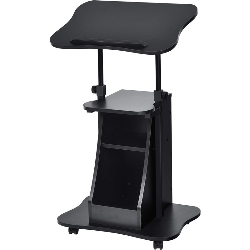 Nowoczesne Biurko do Pracy na Stojąco o Regulowanej Pozycji i Kącie Nachylenia, z Ramą z Drewna Wielowarstwowego, Stolik Prezentacyjny na Kółkach