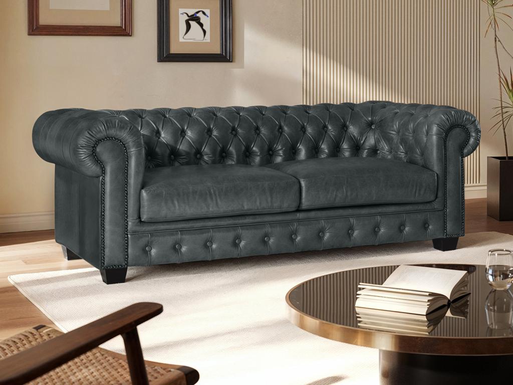 Divano chesterfield 3 posti 100 Pelle di bufalo Verderame BRENTON Leroy Merlin