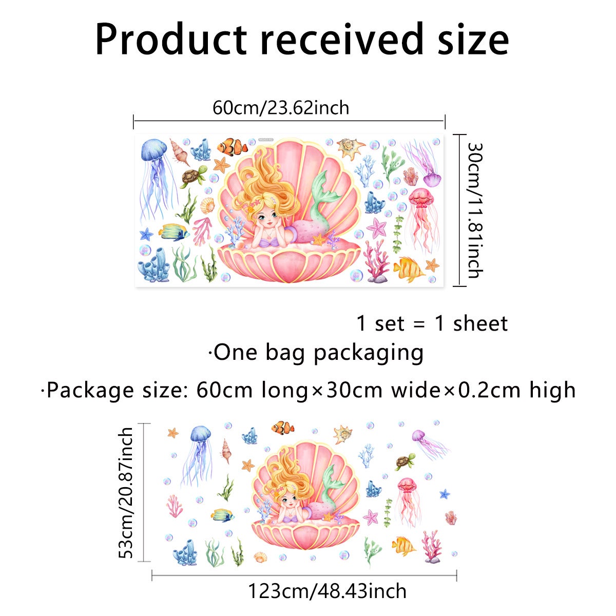 Stickers Muraux Sous la Mer Sirène Autocollant Mural Océan Poisson Tortue Décoration Murale Chambre Enfants Bébé Salle de Bain - 4