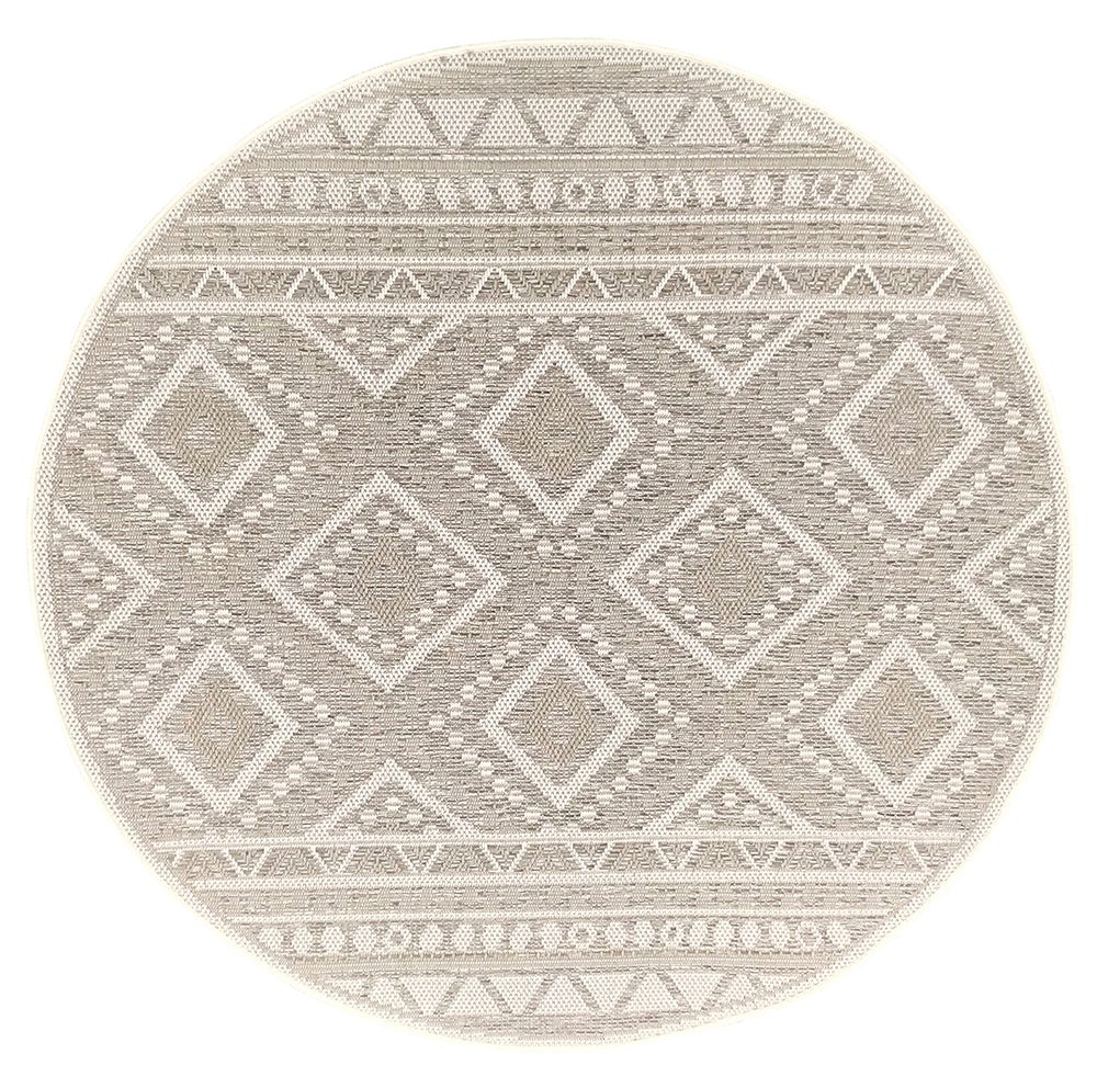 Tapis Calgary tissé plat intérieur extérieur design moderne, Beige, 160 cm, rond - 2