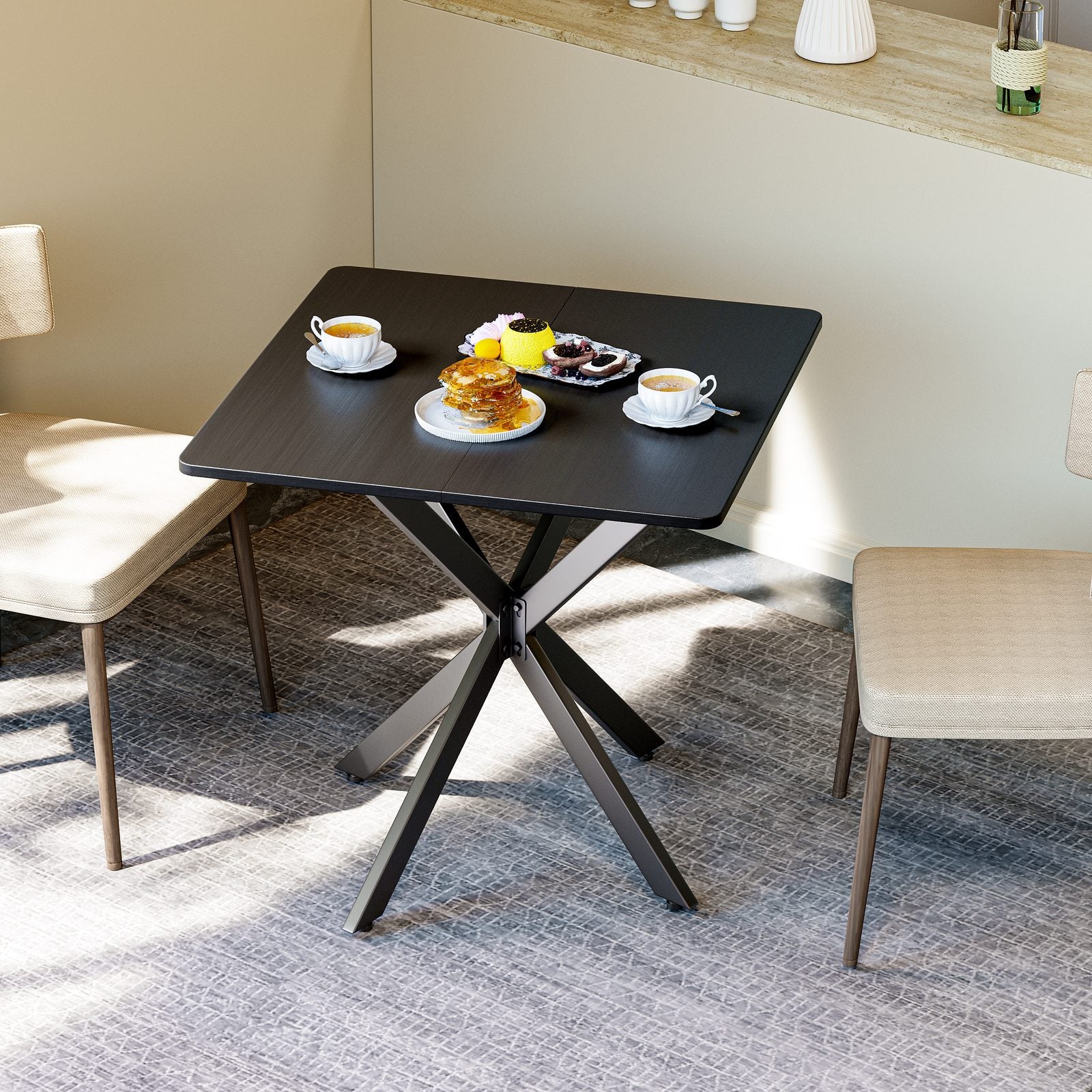 Table d'appoint carrée métal noir mat structure X, salon bureau ...