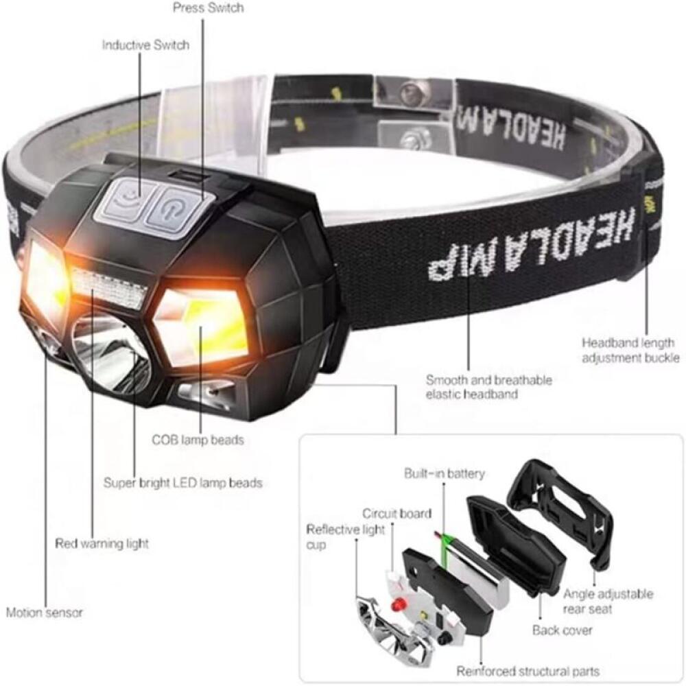 Lot de 2 lampes frontales LED avec détecteur de mouvement rechargeables par USB mains libres étanches pour camping randonnée 800 lumens - 4