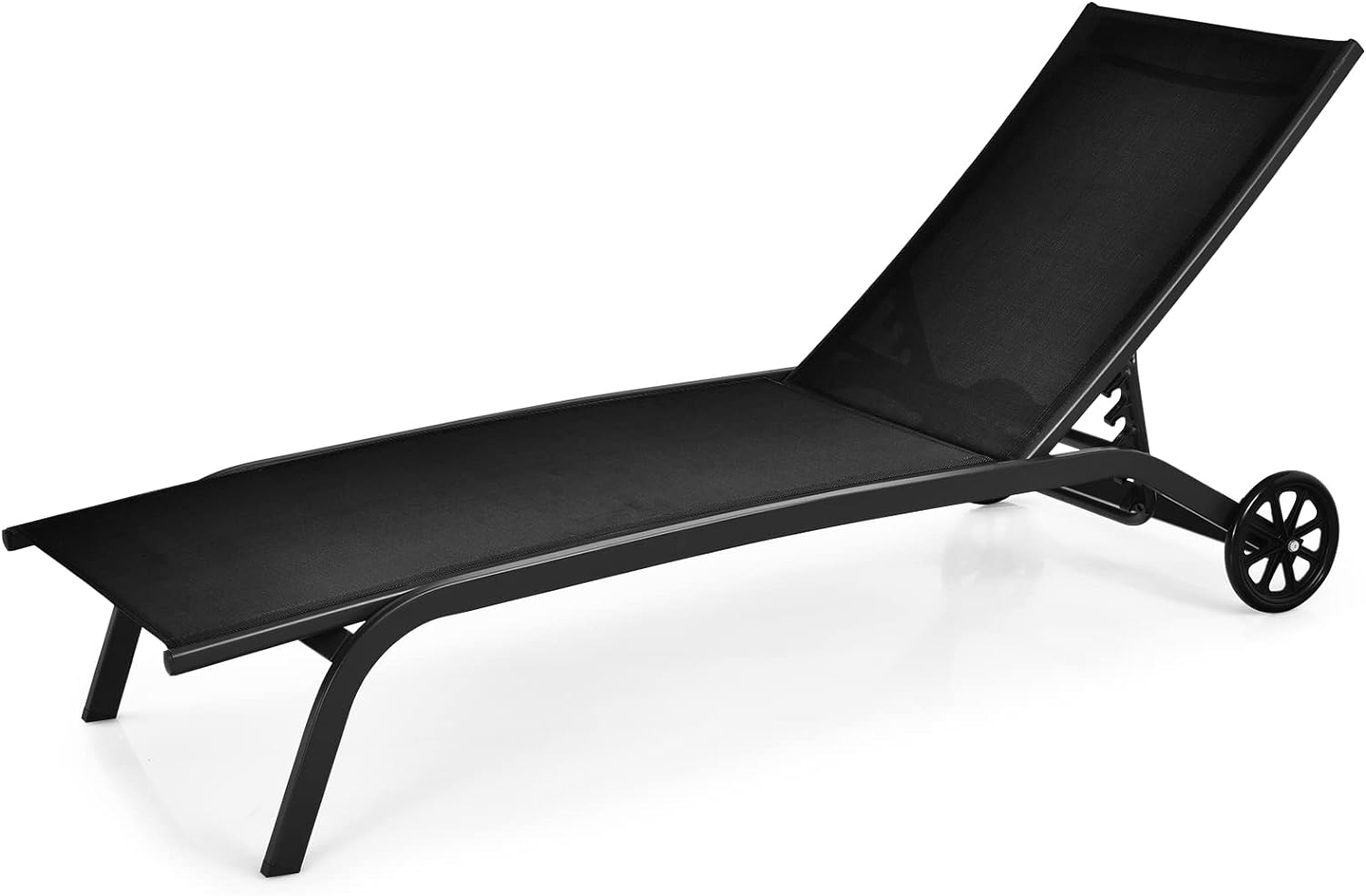 Șezlong reglabil (6 poziții), fotoliu extensibil din textilenă durabil cu roți, susține până la 150 kg (1 unitate, negru)
