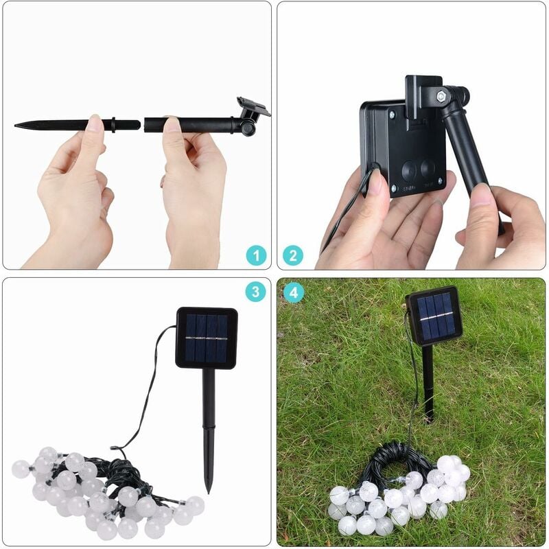 Guirlande solaire Jardin,6.5 m 30 boules de cristal étanche Guirlande lumineuse LED, 8 modes d'extérieur Starry lumières Guirlande lumineuse solaire - 2
