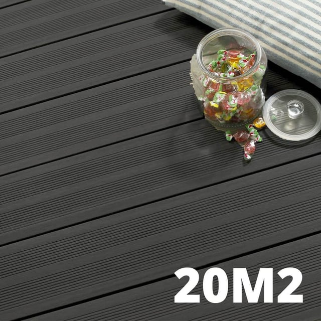 Kit Terrasse Composite ATLANTA 20m² - 61 Lames de Terrasse (220 x 14.5 x 2.25 cm) - Antracite - Garantie 15 ans - Fixation par Clips