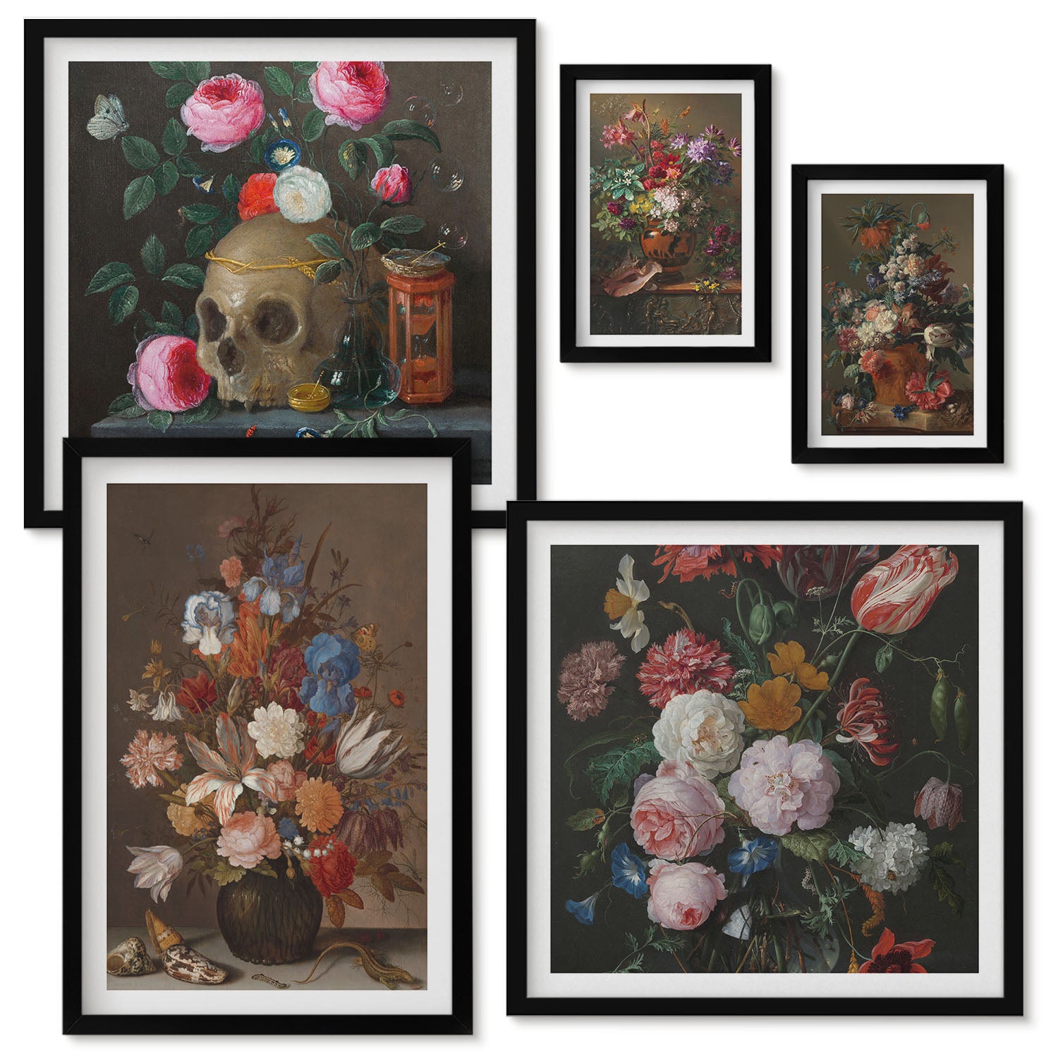 Ensemble de 5 tableaux encadrés | Compositions florales de style ...