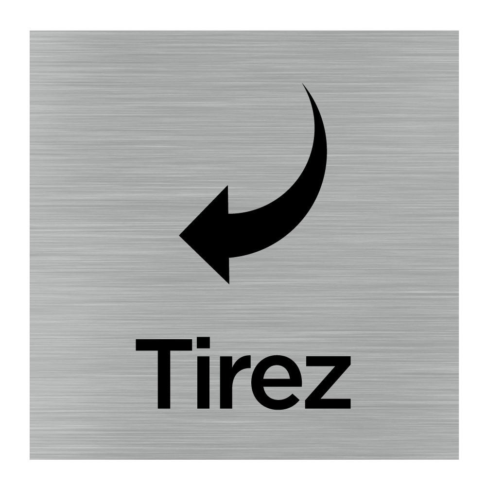 Plaque de porte carré pictogramme tirez avec flèche, 150 x 150 mm ...