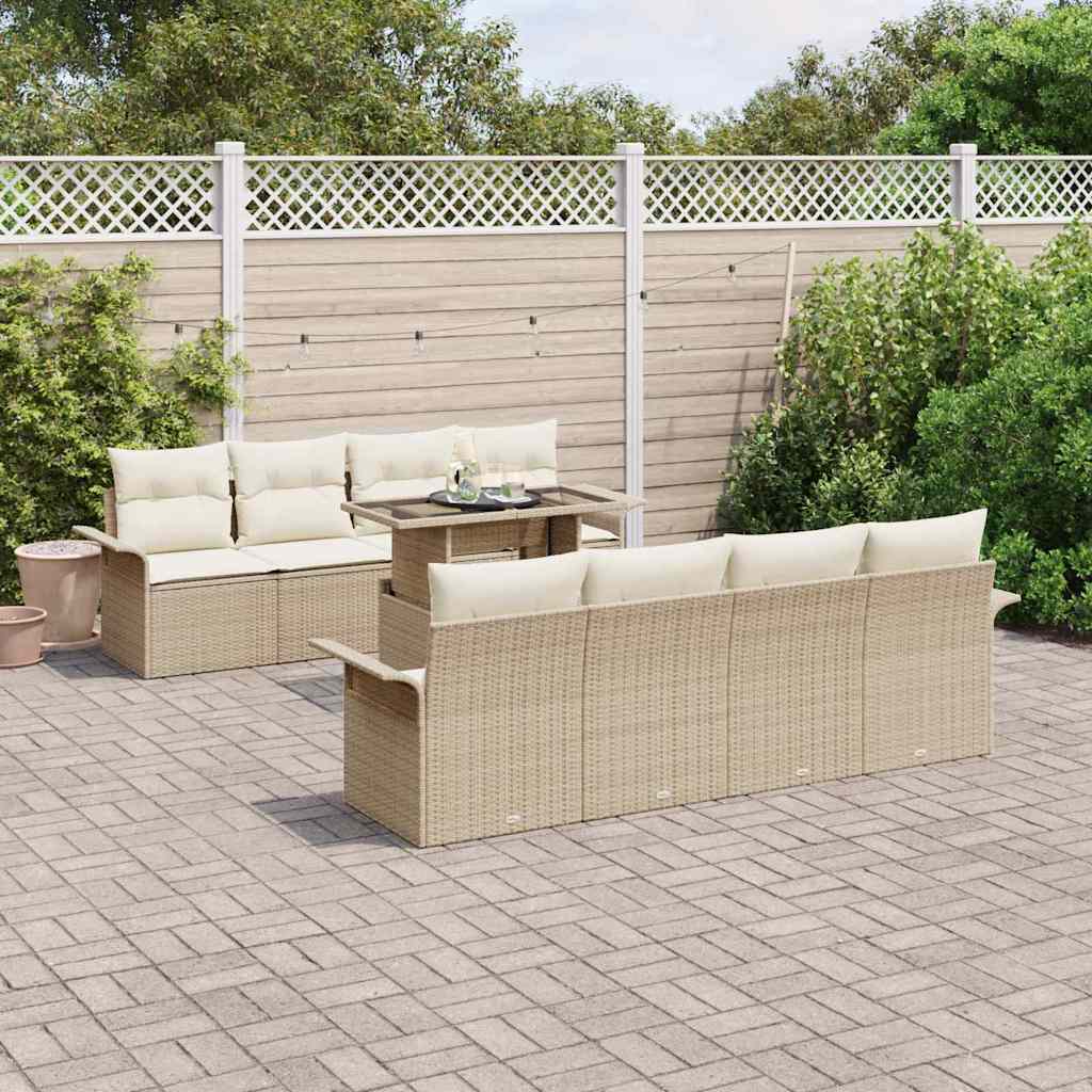 Zestaw Sof na Ogród z poduszką 9 pcs Beżowy Rattan poli vidaXL