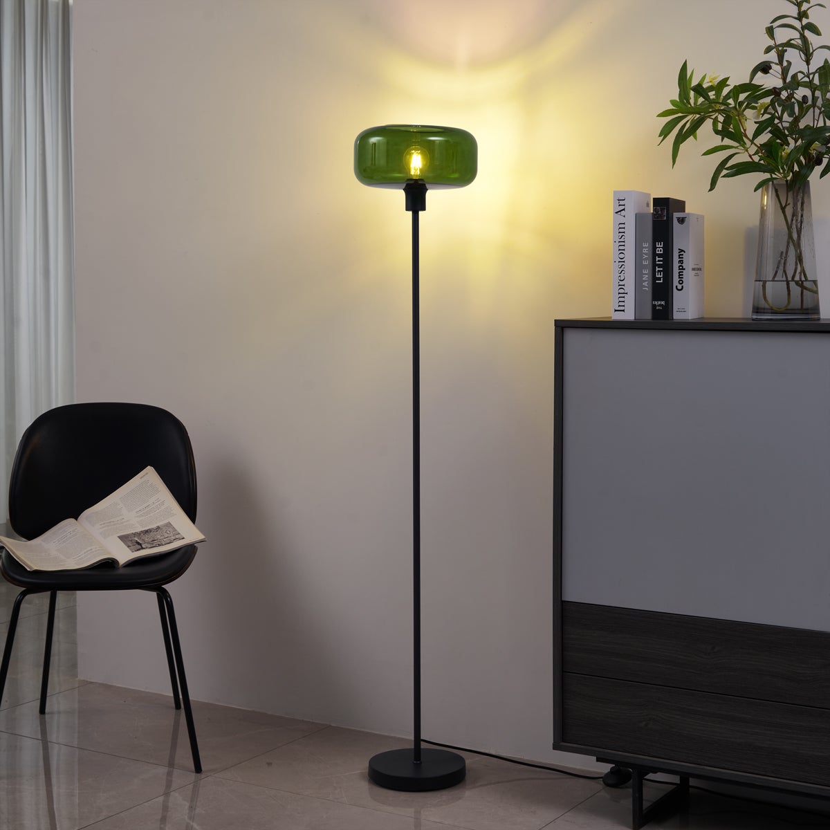 Qazqa rétro lampadaire - Bizle - noir, rond, max. 15w, e27, 146cm, idéal pour le salon - 2
