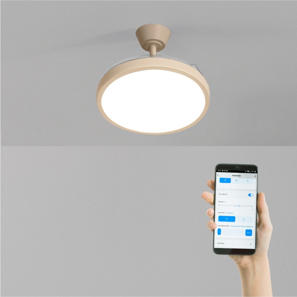 CREATE - WIND CLEAR STUDIO - Wentylator sufitowy 40W cichy z chowanymi łopatkami i oświetleniem LED, różne rozmiary -