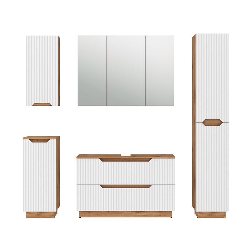 Vicco Zestaw mebli łazienkowych Lotta, Dąb/białe paski, 5 części