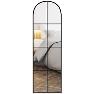 Specchio Da Pavimento A Figura Intera Ad Arco, 180x76 Cm – Grande Specchio Da Terra Con Supporto, In Lega Di Alluminio, Vetro Infrangibile HD, Nero/Oro