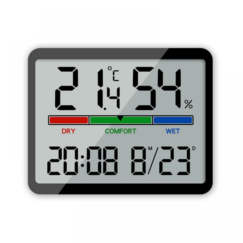 Monitor temperatury i wilgotności, precyzyjny higrometr cyfrowy, termometr cyfrowy LCD z zegarem i datą, przełączany między ℃/℉ (czarny)