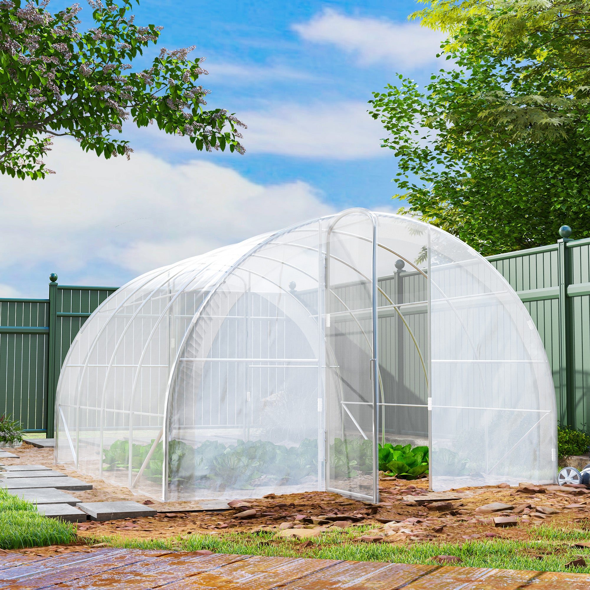 Serre de jardin tunnel 4 x 3 x 2 m 12 m² avec 2 portes à charnières bâche en PE 150 g/m² pour Légumes Plantes Fleurs - 4
