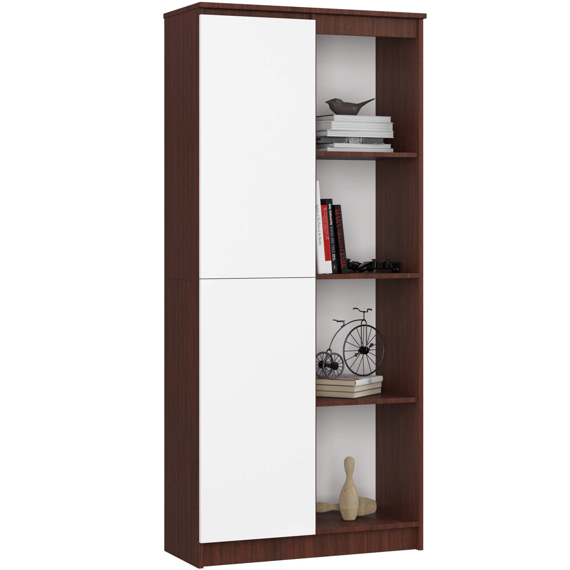 Regał AKORD R80 Wenge 80 cm 1 drzwi kolor Biały mat 8 półek 80x35x180 cm