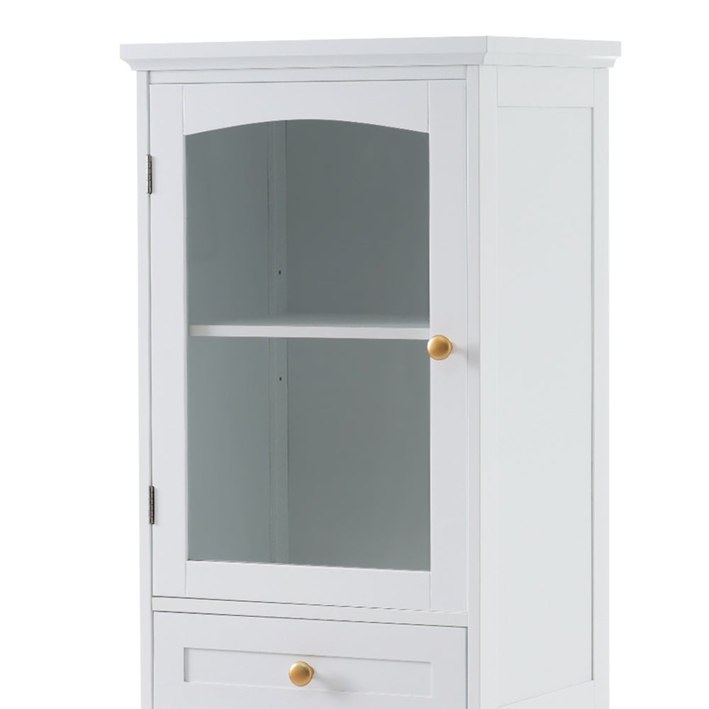 Armoire de salle de bain 45x36x160 cm avec portes vitrées, deux armoires et deux tiroirs, étagères réglables et fermeture magnétique - 7