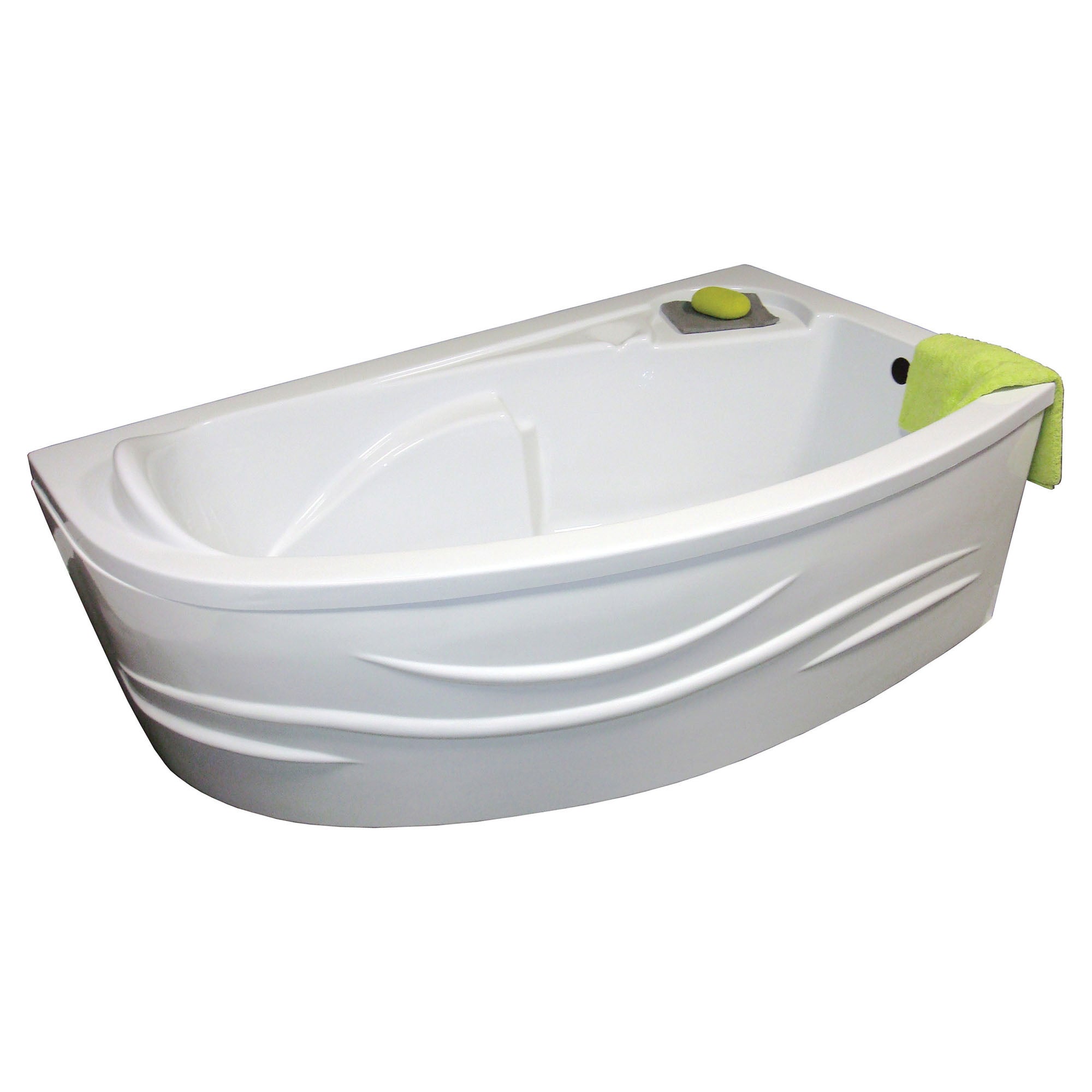 ONDEE ZEN - Kit Baignoire angle droit 160x90 et tablier motif vague - abs et acryl 3mm - blanc - 4