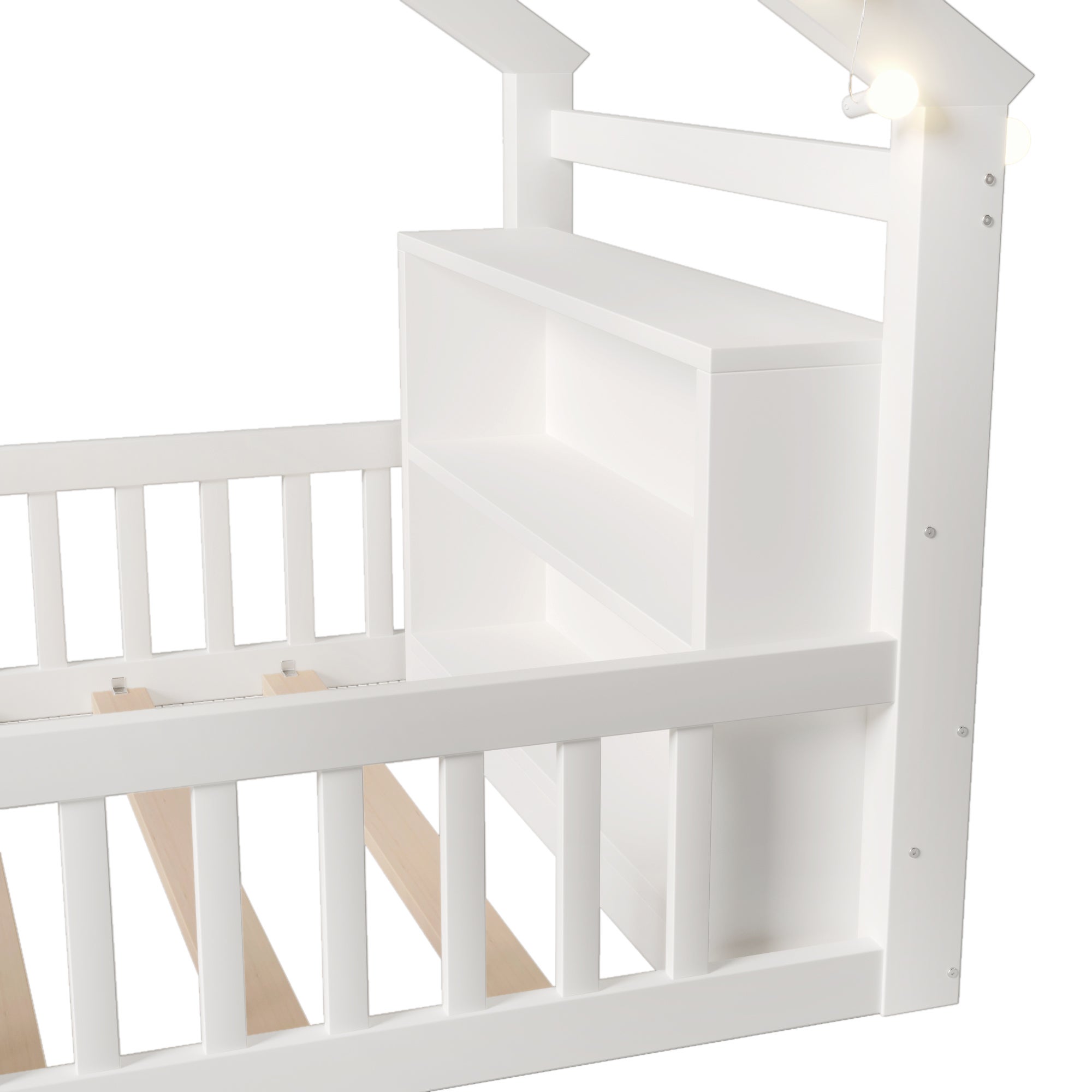 Lit cabane enfant Lit simple 90x200 cm avec barreaux de sécurité, design maison et étagère intégrée - Structure en pin - blanc - 6
