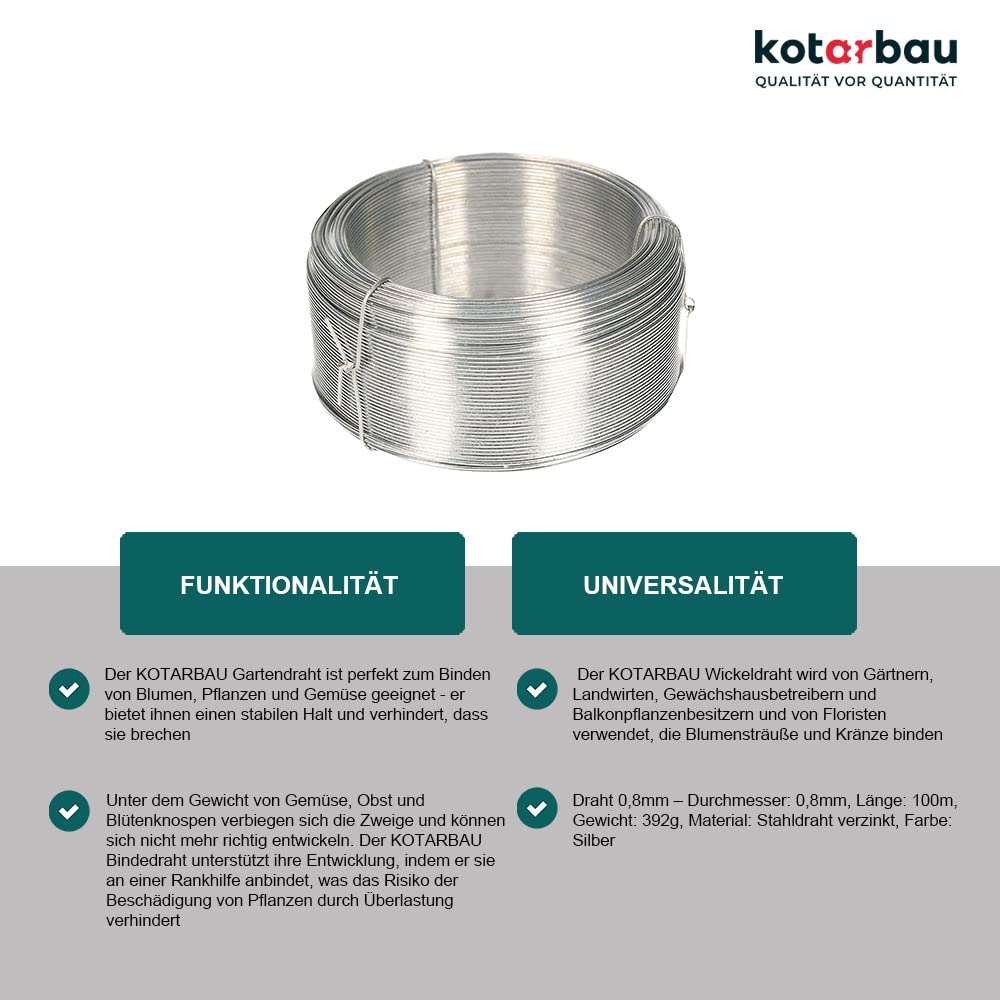Fil de Jardin Galvanisé, diamètre 0,8 mm - 100 m - Fil de Serrage - Fil de Clôture - Pour Attacher des Plantes - KOTARBAU - 2