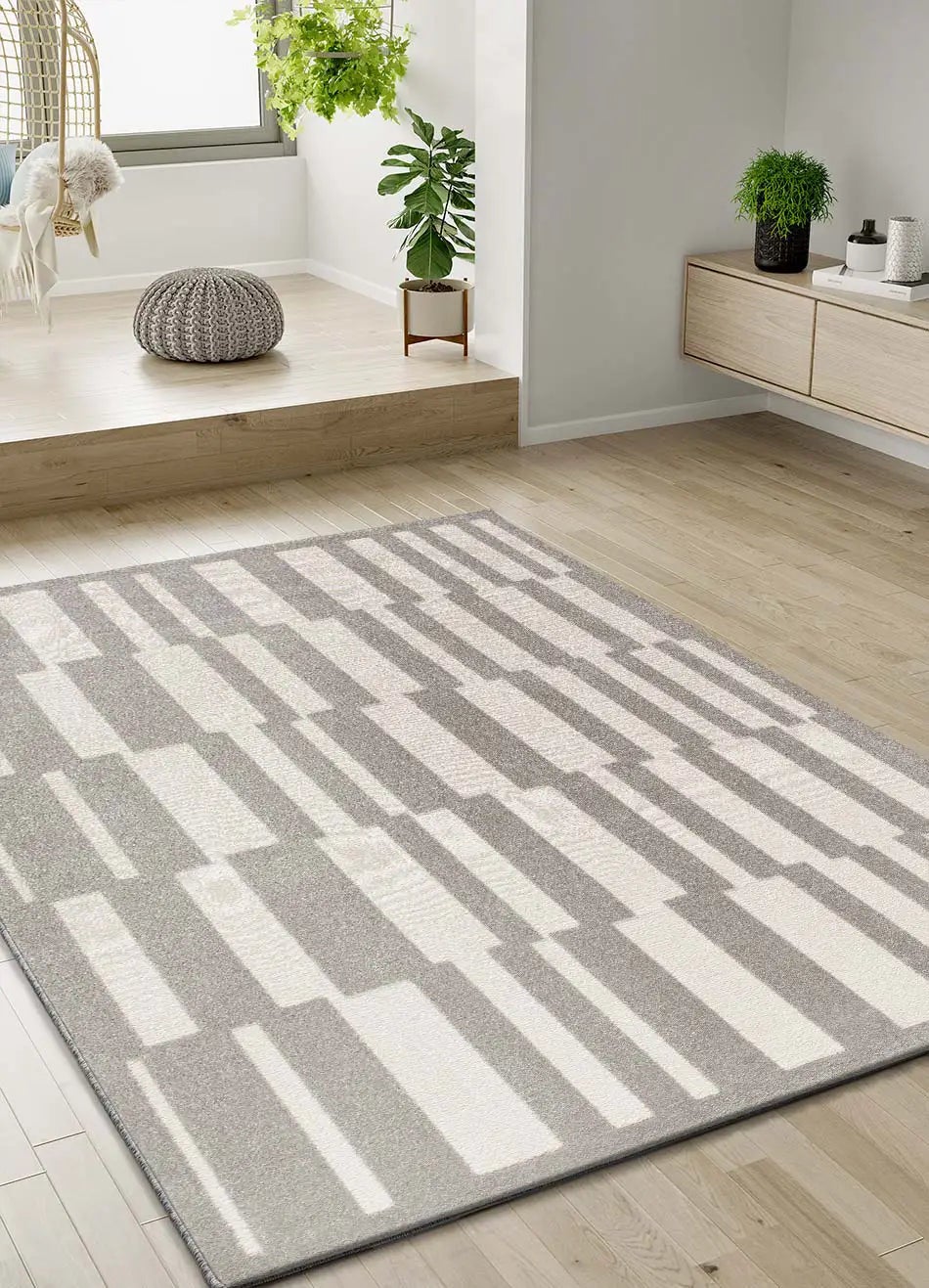 Dywan wewnętrzny prostokątny, szary / biały, 160 x 230 cm, BARESA geometryczny z wypukłością - ATTICGO