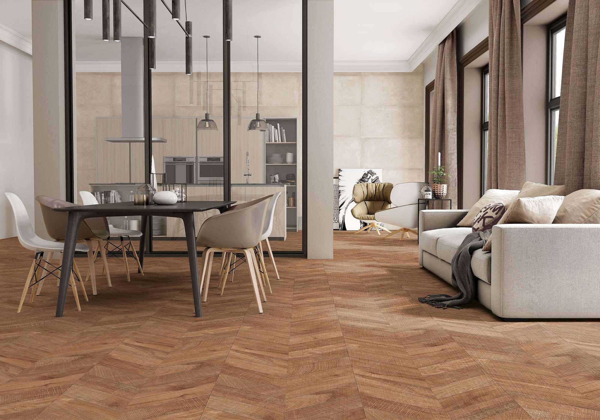 Carrelage sol / mur effet bois design chevron 60x120 cm ARTWOOD CHEVRON NUT(vendu par boite de 1.44m2) - 2