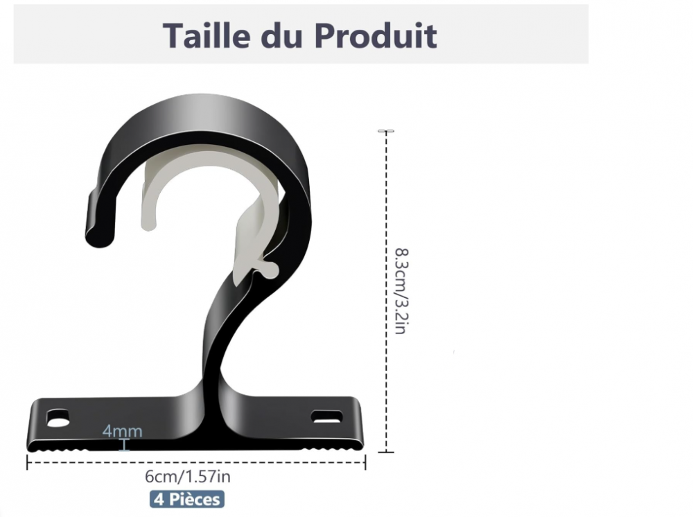 4 Supports De Tringle à Rideaux En Alliage Aluminium - Pour Tringles ø25-28mm, Fixation Murale Ou Plafond