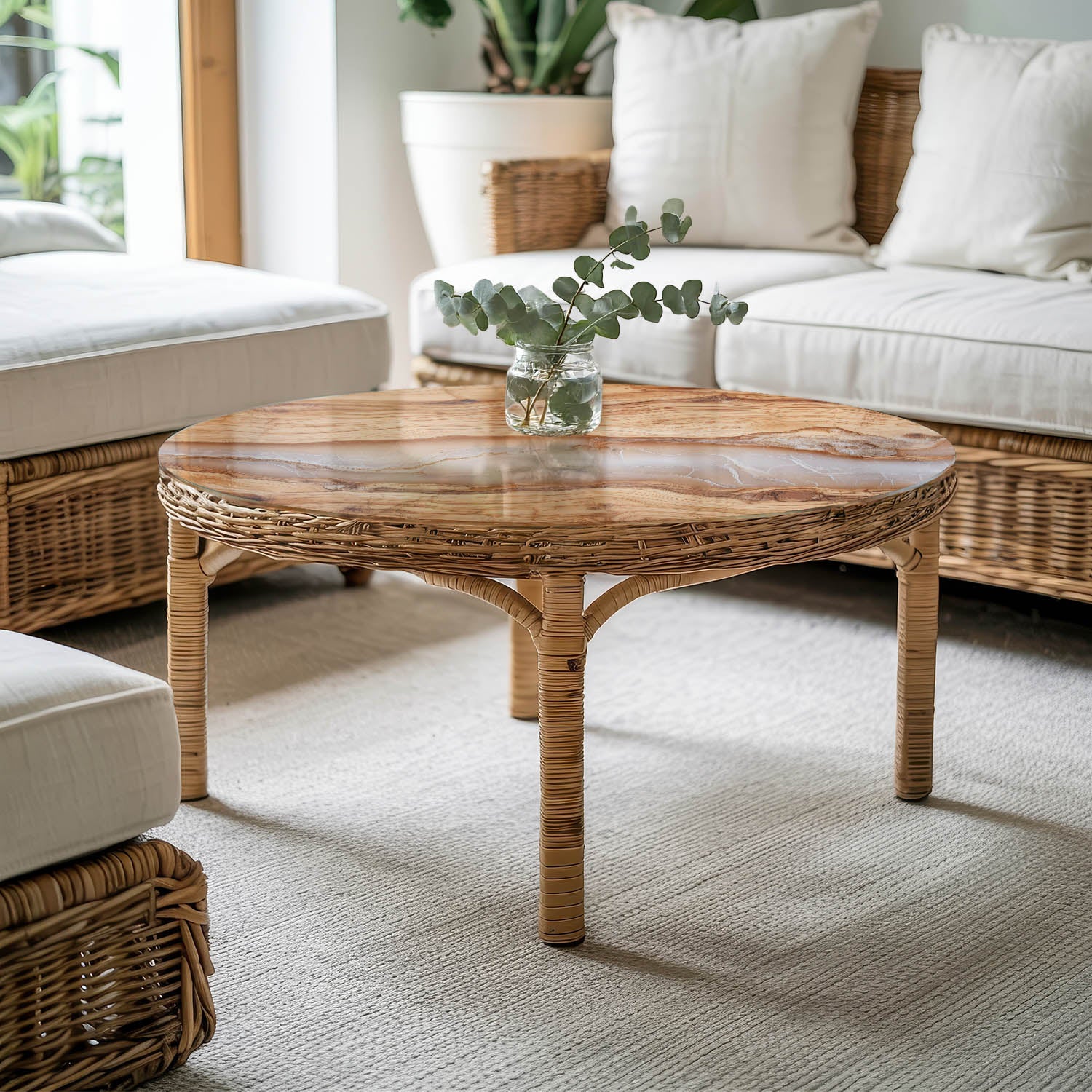 Plateau décoratif pour le salon, la cuisine | Roue | Bois naturel avec résine | fi100 - 4