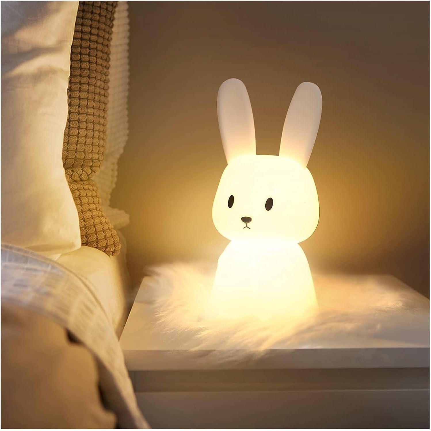 Lampka nocna Królik, biała, 10*9,5*20,5 cm, 1 sztuka, uruchamianie poprzez proste naciśnięcie, funkcja ładowania, timer, lampka nocna dla dzieci.